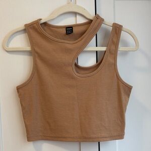 SHEIN Camel Ribbed Asymmetrical Crop Top